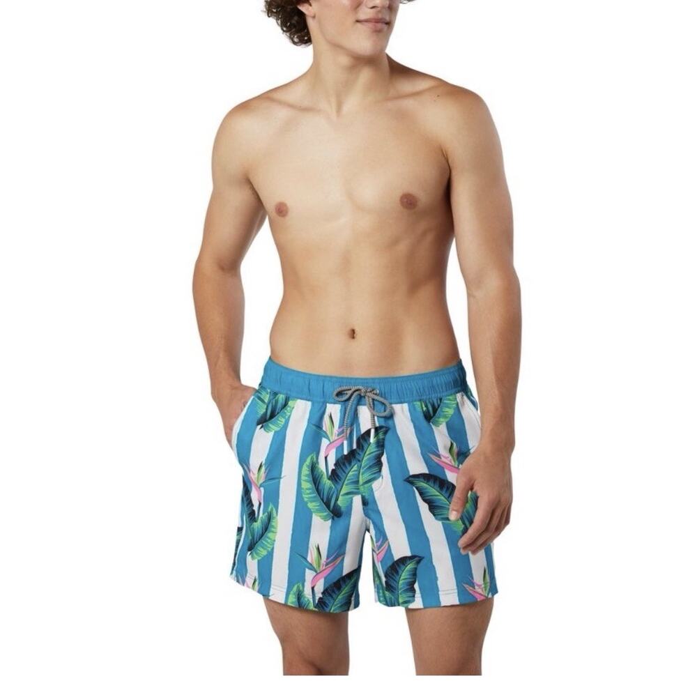 Party Pants Men's Striped Gulf Swimsuit Bottom Lined, 5” Men’s Big And Tall XXL